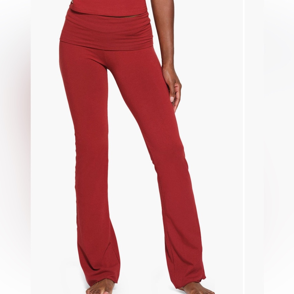 skims red stretch cotton jersey fold over pants